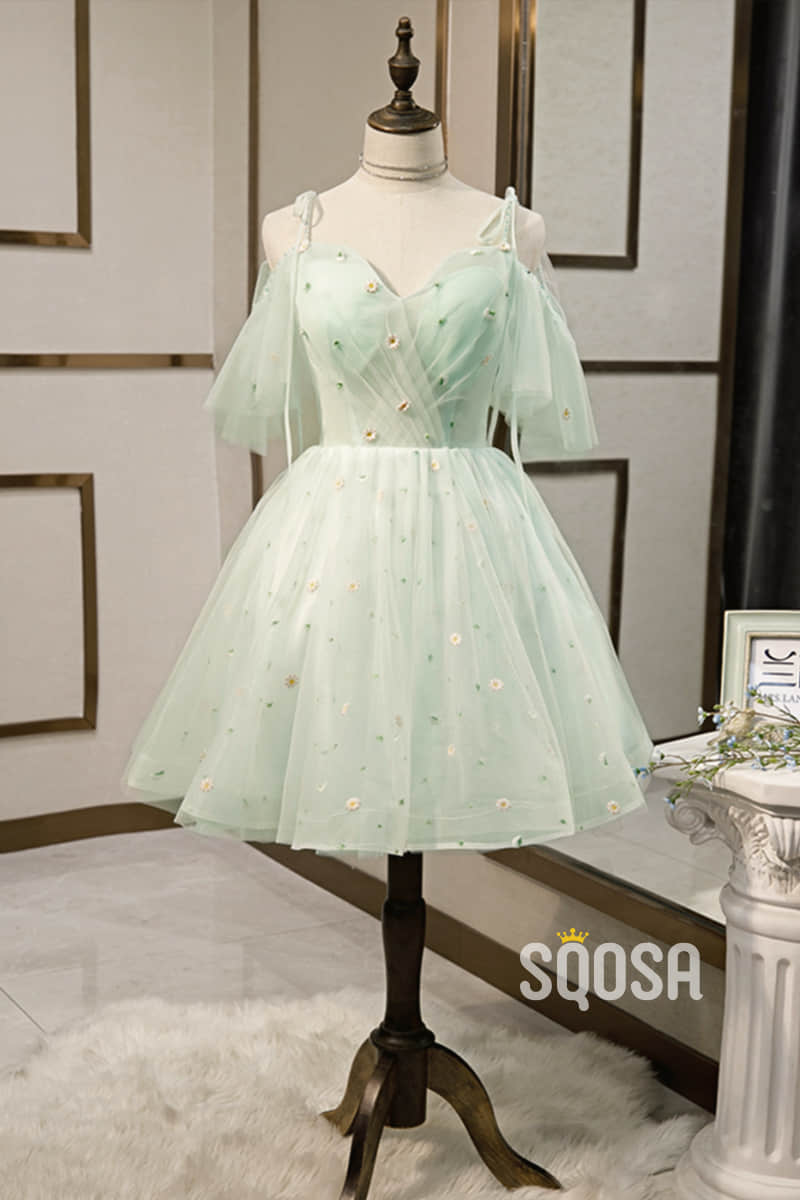 A-line Mint Green Tulle Appliques Short Homecoming Dress Pageant Dress QH2104 US8 / Custom Color A-line Mint Green Tulle Appliques Short Homecoming Dress Pageant Dress QH2104 US8 / Custom Color