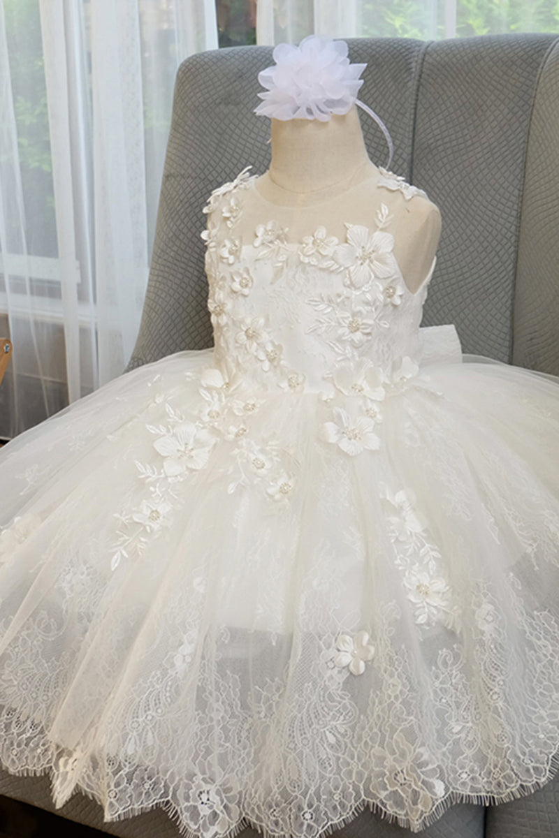 Chic Bateau Appliques Cute Flower Girl Dress Lace First Communion Dress QF1045 US4 / As Pic Chic Bateau Appliques Cute Flower Girl Dress Lace First Communion Dress QF1045 US4 / As Pic