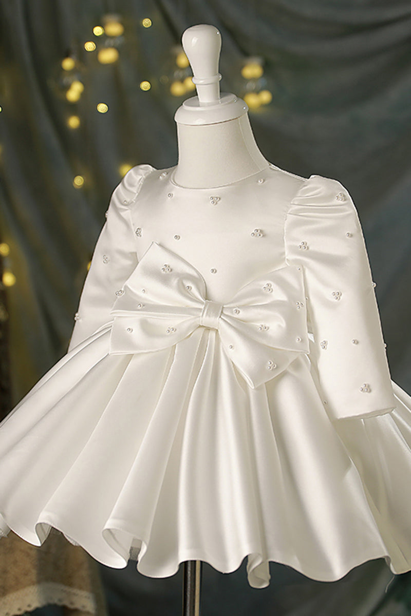 Ball Gown Pearls Long Sleeves Flower Girl Dress Cute First Communion Dress QF1048 US4 / Custom Color Ball Gown Pearls Long Sleeves Flower Girl Dress Cute First Communion Dress QF1048 US4 / Custom Color