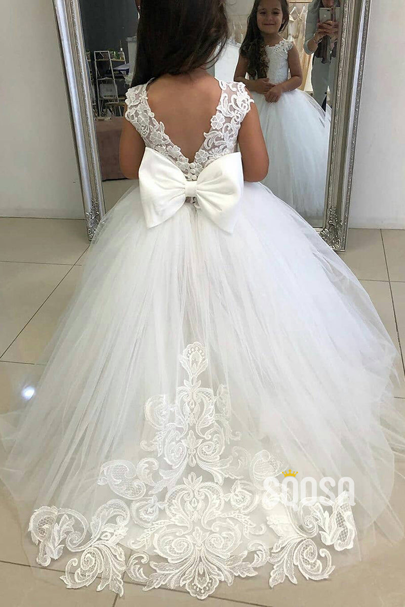 A-Line Scoop Lace Appliques Ivory Flower Girl Dress First Communion Dress QF1024 Custom Size / As Pic A-Line Scoop Lace Appliques Ivory Flower Girl Dress First Communion Dress QF1024 Custom Size / As Pic