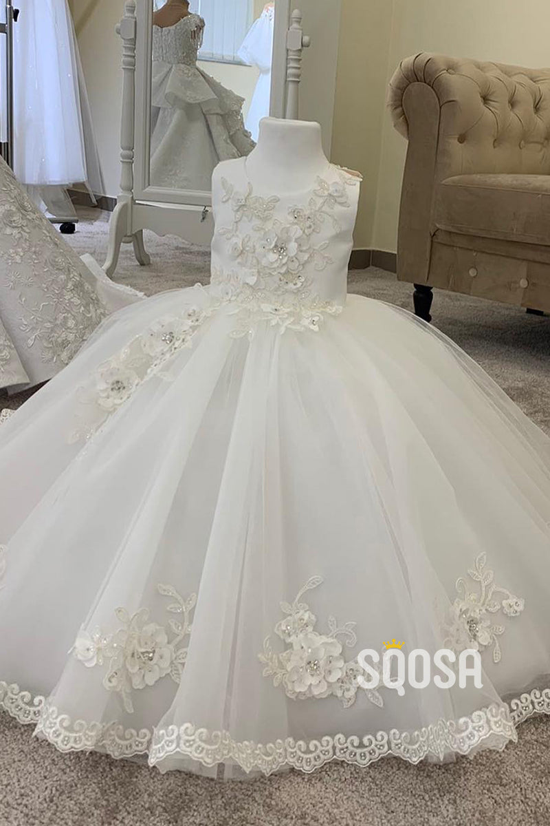Ball Gown 3D Appliques Ivory Flower Girl Dress Cute First Communion Dress QF1026 US10 / Custom Color Ball Gown 3D Appliques Ivory Flower Girl Dress Cute First Communion Dress QF1026 US10 / Custom Color