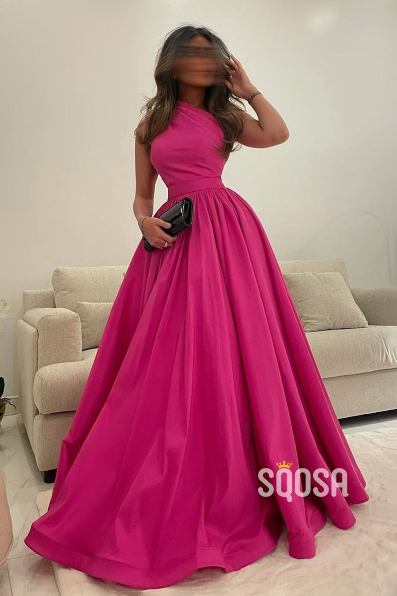 Unique One Shoulder Pleats A-Line Long Prom Dress Sweet 16 QP2353 US14 / As Picture Unique One Shoulder Pleats A-Line Long Prom Dress Sweet 16 QP2353 US14 / As Picture