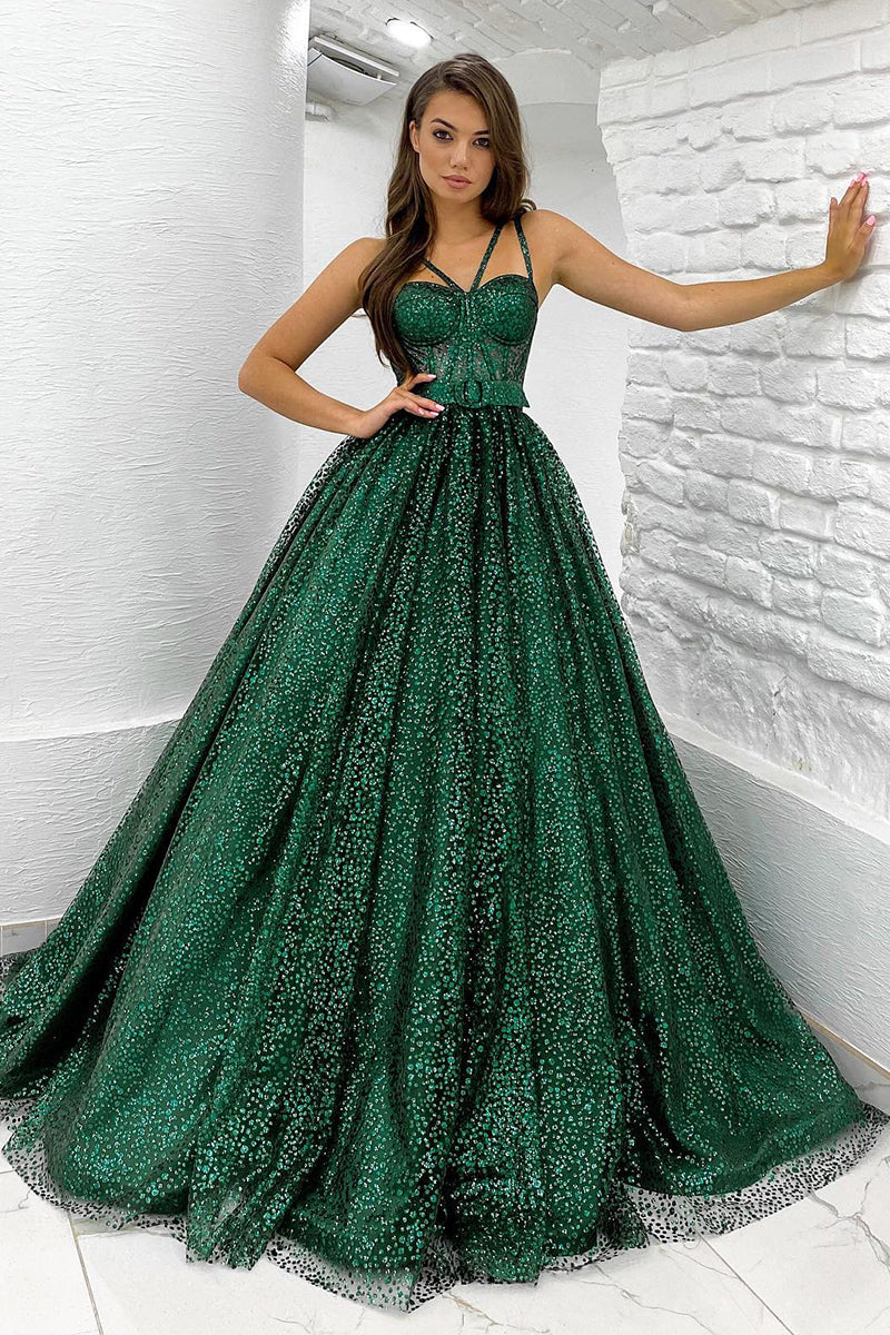prom dresses with pockets Spaghetti Straps A-line Sparkly Prom Dress with Pockets QP0846 – SQOSA