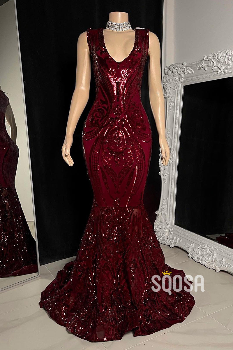 Sexy V-Neck Sequins Appliques Mermaid Prom Dress Black Girl for Slay QP0874 Custom Size / Burgundy Sexy V-Neck Sequins Appliques Mermaid Prom Dress Black Girl for Slay QP0874 Custom Size / Burgundy