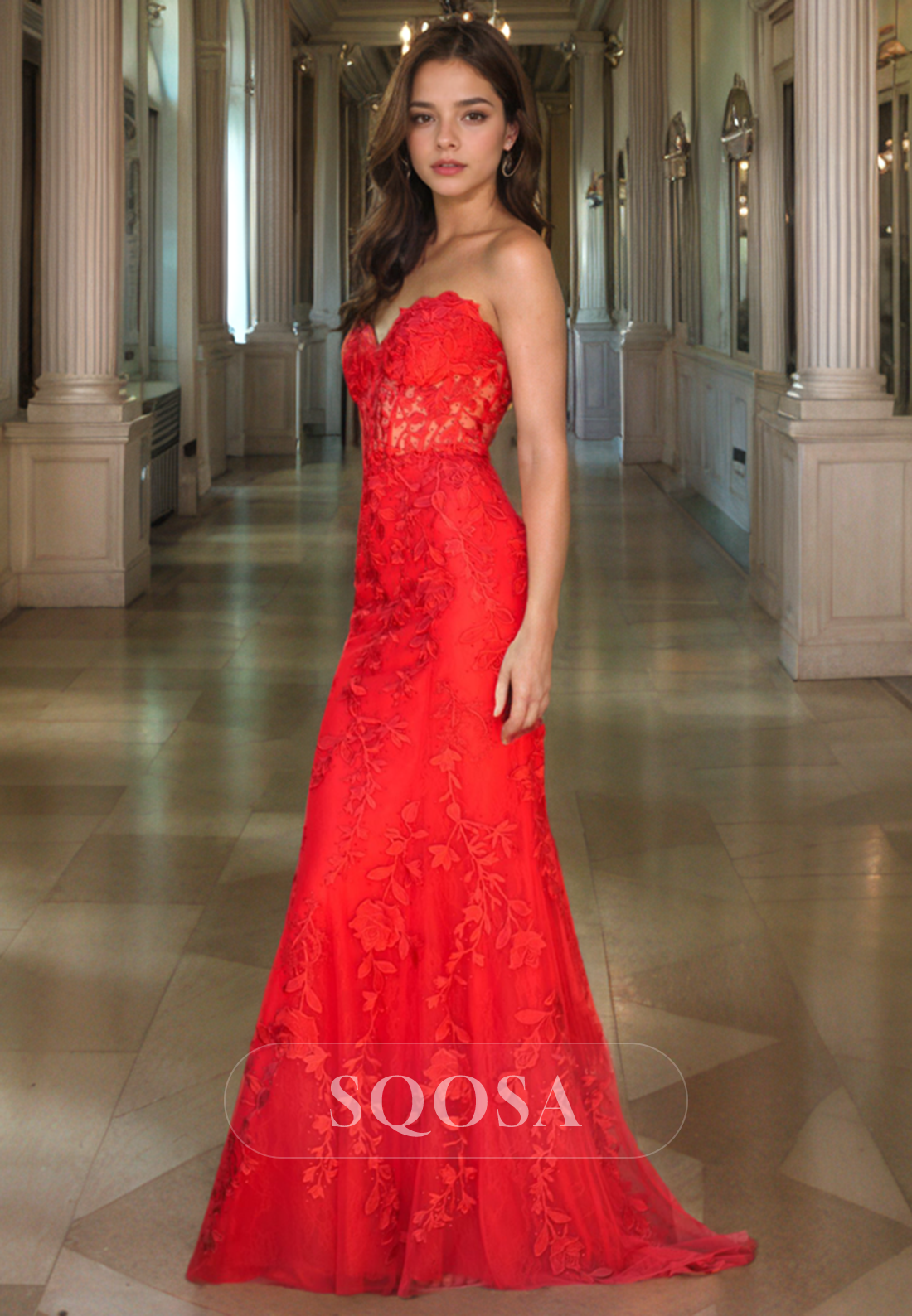 red lace graduation dress V Neck Red Lace Backless Prom Dresses, Open Back Red Lace Formal Graduation Dresses