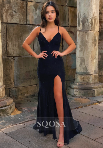 Unique V-Neck Sleeveless Straps Mermaid Floor Length Formal Evening Prom Dress