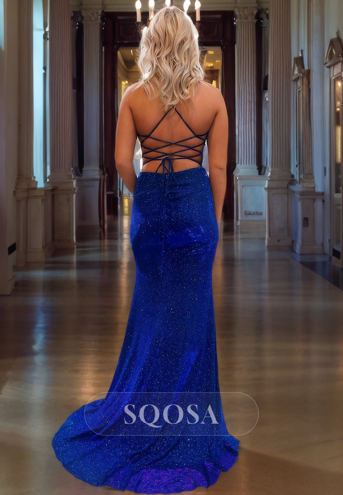 Unique V-Neck Sleeveless Straps Mermaid Floor Length Formal Evening Prom Dress