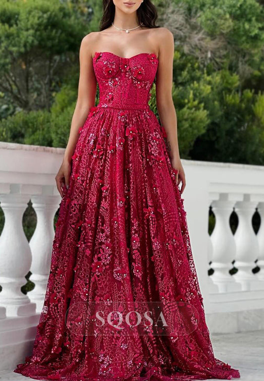 Sweetheart Off-Shoulder Sleeveless Beaded Applique Pleated A-Line Formal Prom Dress