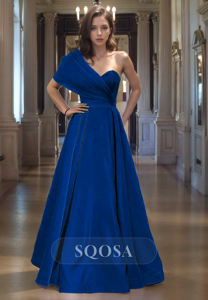 a line one shoulder prom dress a line prom dresses A Line Prom Dress One Shoulder Black Long Appliqued Evening Dress