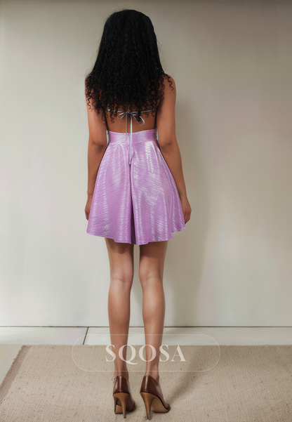 A Line Spaghetti Straps Short Homecoming Dress Open Back Graduation Dress US12 / Purple A Line Spaghetti Straps Short Homecoming Dress Open Back Graduation Dress US12 / Purple