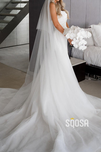 Elegant & Luxurious Trumpet Bateau Strapless With Train Wedding Dress QW8204