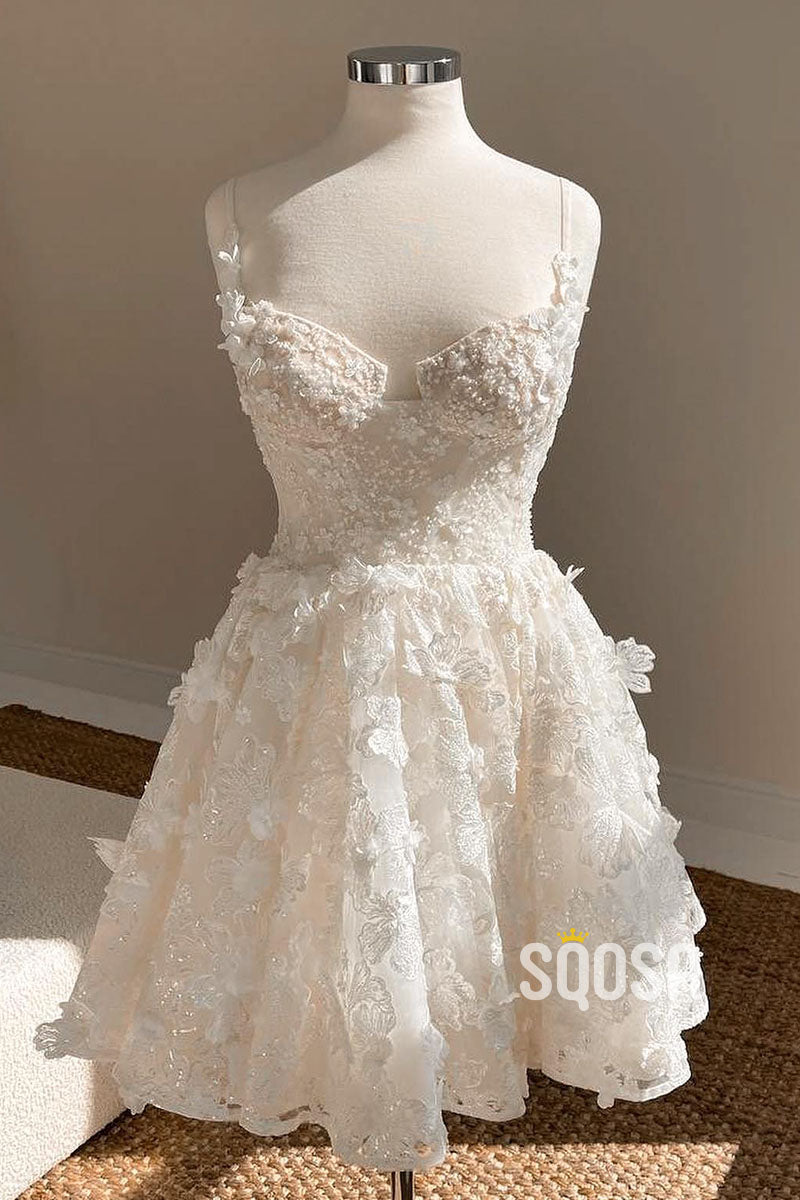 Sexy A-Line Sweetheart Spaghetti Straps Floral Embellished Wedding Dress QW8200