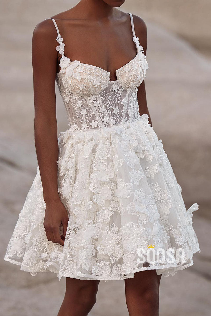 Sexy A-Line Sweetheart Spaghetti Straps Floral Embellished Wedding Dress QW8200