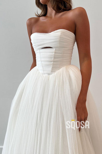 Chic A-Line Sweetheart Strapless Tulle Wedding Dress QW8188