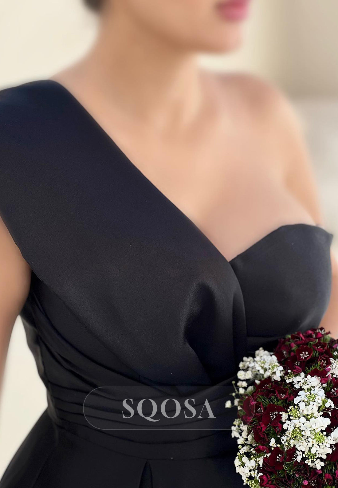 Satin A-Line One Shoulder Ruched Party Prom Evening Dress QP3556