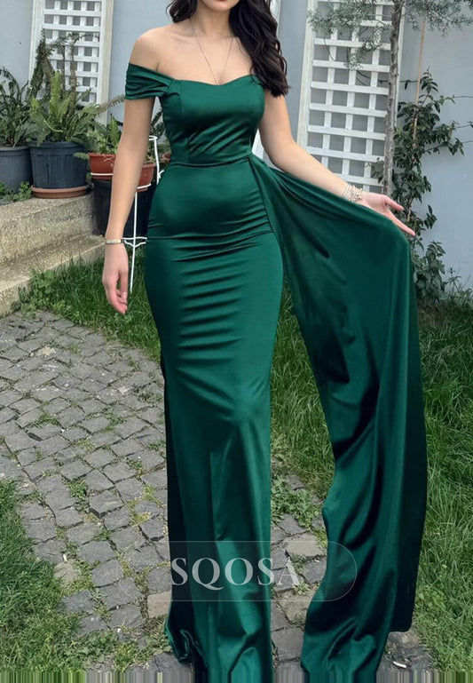 Chic Fitted Off-Shoulder Empire With Train Party Prom Evening Dress QP3547