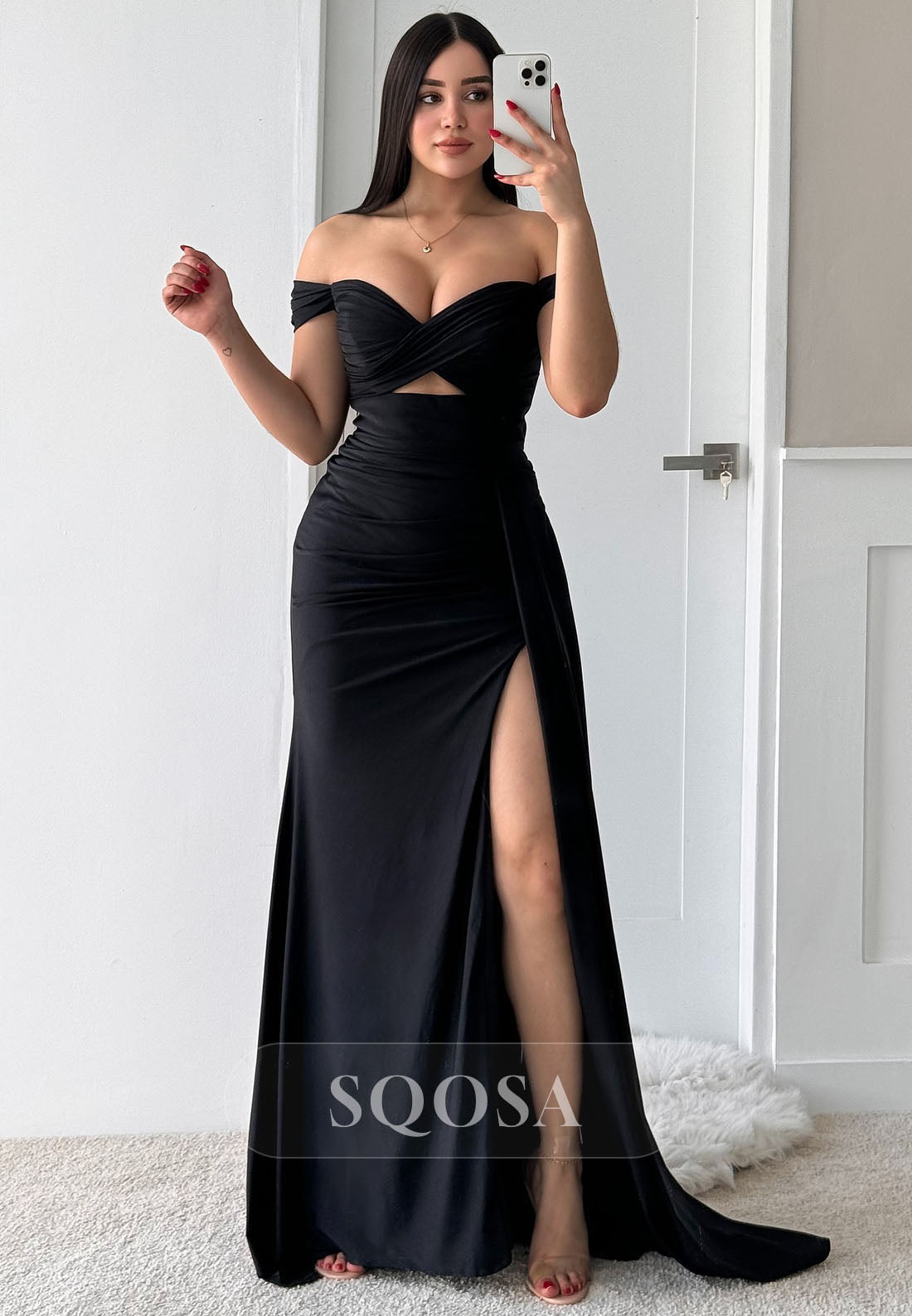 Simple Pleated Sweetheart Sleeveless Off-Shoulder Floor-Length Satin Mermaid Formal Prom Dress