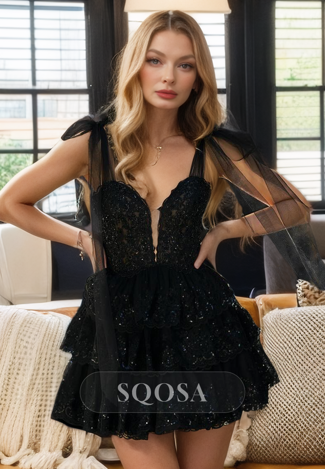 A Line V neck Lace Appliques Black Homeocming Dress Short Graduation Dress US12 / Custom Color A Line V neck Lace Appliques Black Homeocming Dress Short Graduation Dress US12 / Custom Color