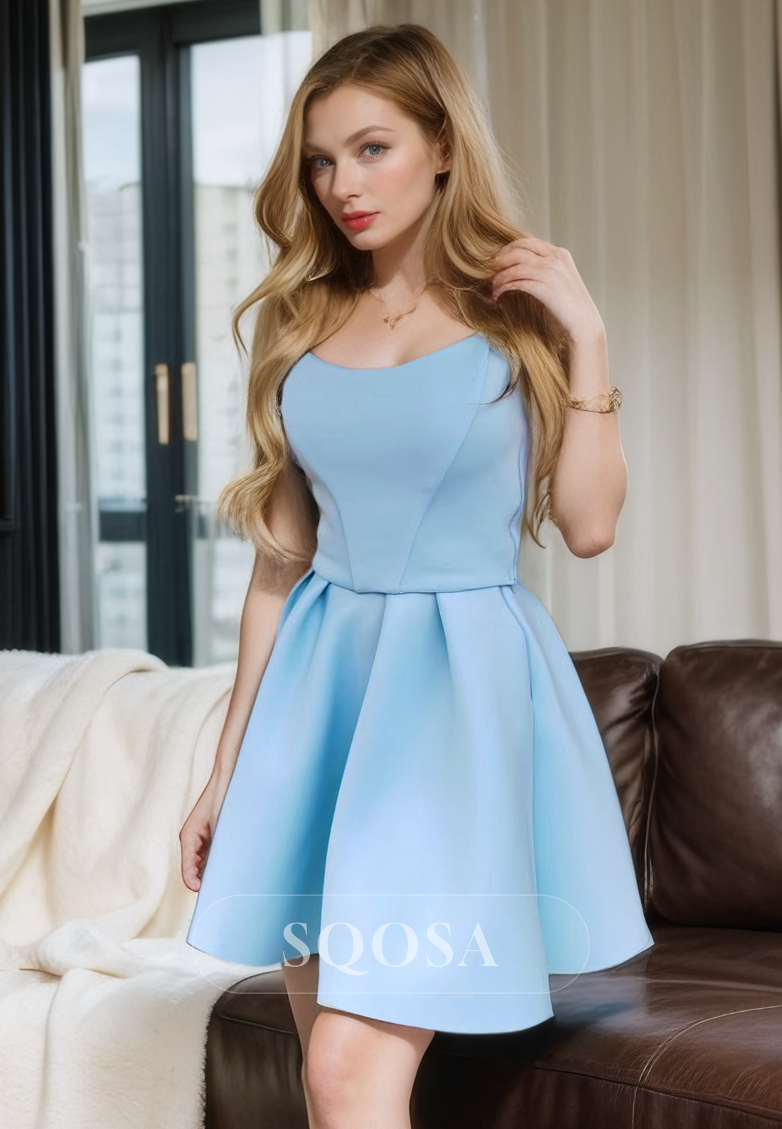 A Line Strapless Satin Blue Simple Homecoming Dress Cute Graduation Dress US10 / Sky Blue A Line Strapless Satin Blue Simple Homecoming Dress Cute Graduation Dress US10 / Sky Blue