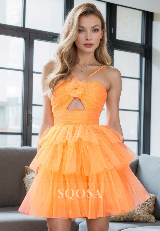 A Line Spaghetti Straps Tulle Short Homecoming Dress 2024 Prom Dress