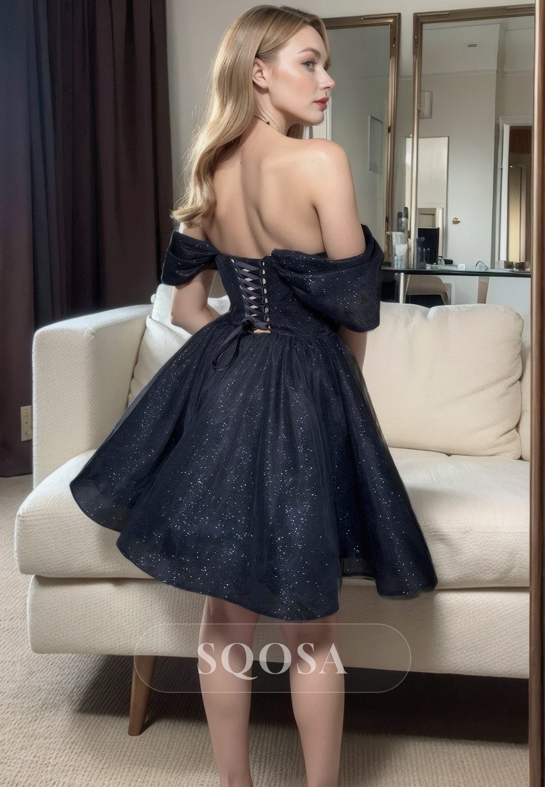 A Line Off Shoulder Black Homecoming Dress with Pockets Short Prom Party Dress US14 / Custom Color A Line Off Shoulder Black Homecoming Dress with Pockets Short Prom Party Dress US14 / Custom Color