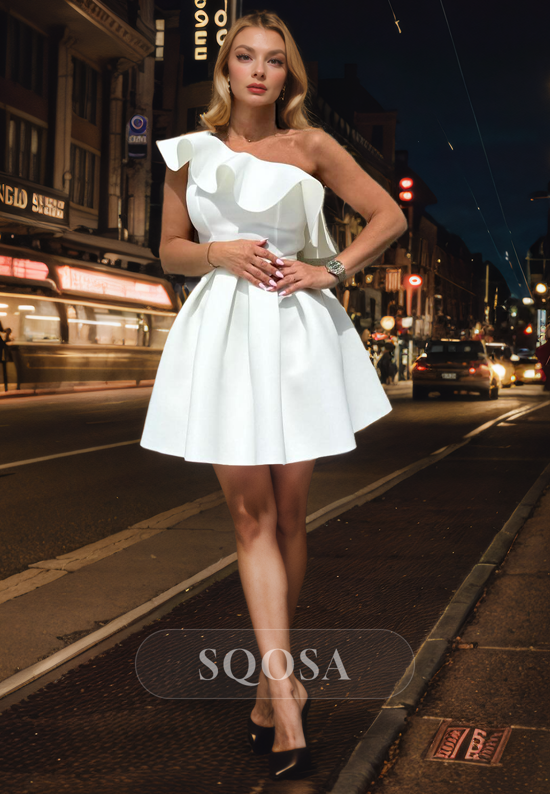 One Shoulder Ruffles Simple Homecoming Dress Short Graduation Dress SQOSA One Shoulder Ruffles Simple Homecoming Dress Short Graduation Dress SQOSA