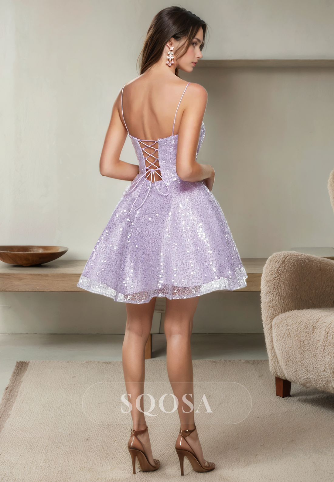 A Line Spaghetti Straps Lilac Homecoming Dress Short Graduation Dress SQOSA A Line Spaghetti Straps Lilac Homecoming Dress Short Graduation Dress SQOSA
