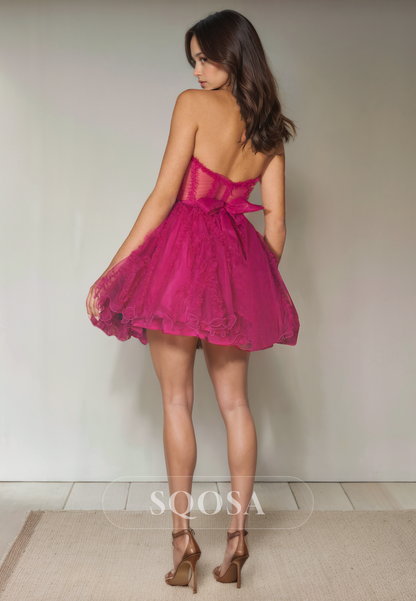 A Line Sweetheart Tulle Ruffles Cute Homecoming Dress Short Prom Graduation Dress