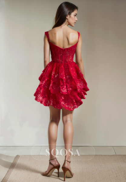 A Line Sweetheart Appliques Red Homecoming Dress Short Graduation Dress