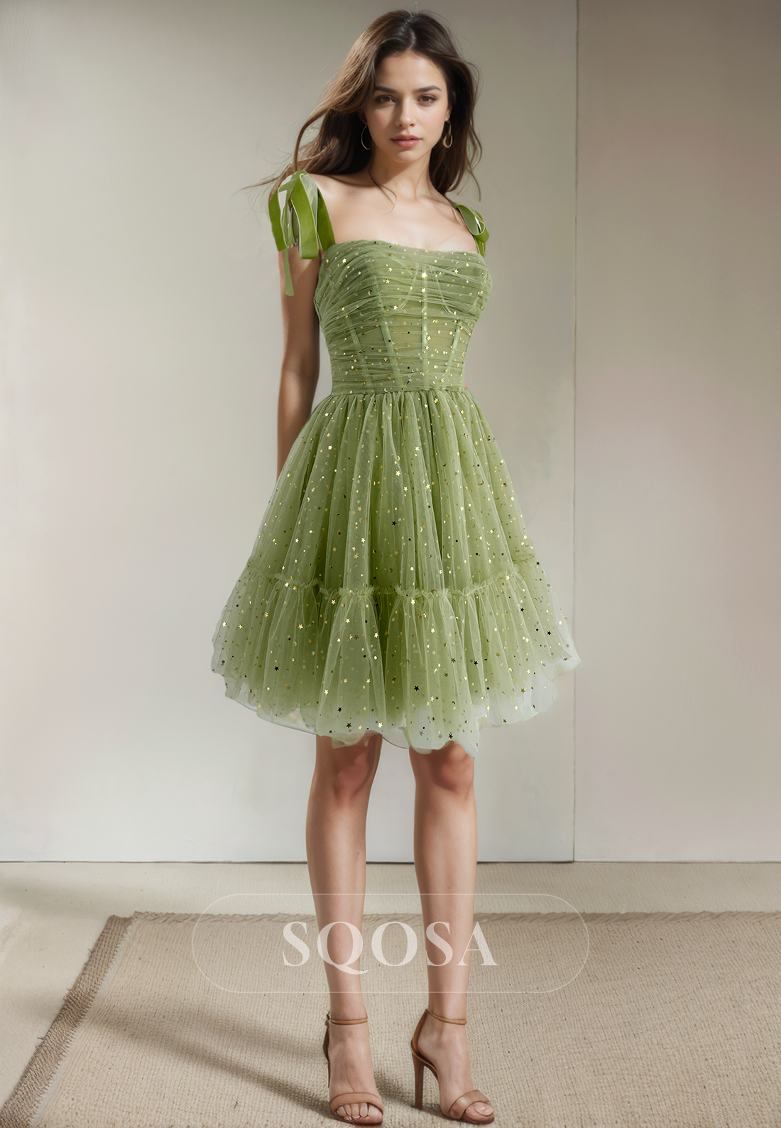 A Line Detachable Straps Tulle Pleats Short Homecoming Dress Graduation Dress