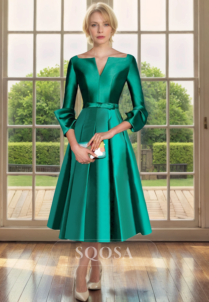 A Line Satin 3/4 Sleeves Simple Mother of the Bride Dress Elegant Cocktail Dress A Line Satin 3/4 Sleeves Simple Mother of the Bride Dress Elegant Cocktail Dress