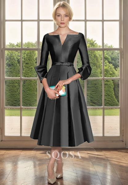 A Line Satin 3/4 Sleeves Simple Mother of the Bride Dress Elegant Cocktail Dress