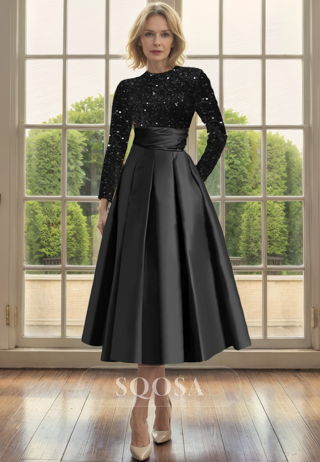 A Line Jewel Neckline Long Sleeves Mother of The Bride Dress with Pockets Cocktail Dress Custom Size / Red A Line Jewel Neckline Long Sleeves Mother of The Bride Dress with Pockets Cocktail Dress Custom Size / Red