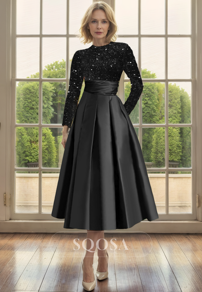 A Line Jewel Neckline Long Sleeves Mother of The Bride Dress with Pockets Cocktail Dress Custom Size / Red A Line Jewel Neckline Long Sleeves Mother of The Bride Dress with Pockets Cocktail Dress Custom Size / Red