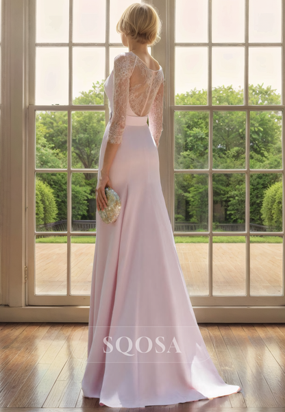 Elegant Pink Mother of The Bride Dress 3/4 Sleeves Lace Cocktail Dress Custom Size / Custom Color Elegant Pink Mother of The Bride Dress 3/4 Sleeves Lace Cocktail Dress Custom Size / Custom Color