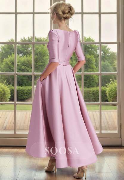 A Line V Neck 3/4 Sleeves Elegant Mother of the Bride Dress with Pockets Pink Cocktail Dress US8 / Pink A Line V Neck 3/4 Sleeves Elegant Mother of the Bride Dress with Pockets Pink Cocktail Dress US8 / Pink