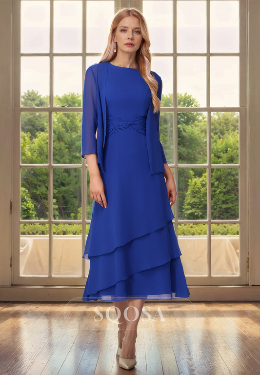 A Line Bateau Chiffon Mother of the Bride Dress with Jacket for Wedding