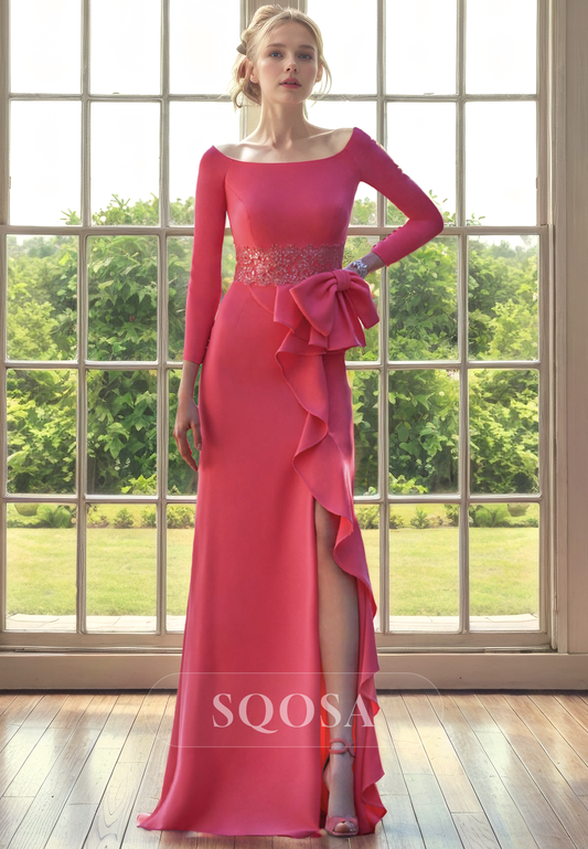 Sheath Scoop 3/4 Sleeves Long Mother of the Bride Dress for Wedding Cocktail Dress