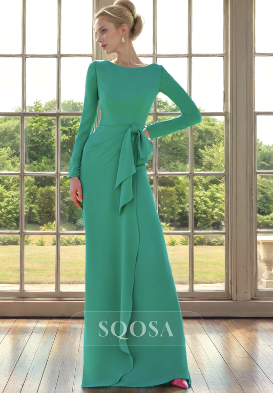 Sheath Bateau Long Sleeves Mother of the Bride Dress Long Green Cocktail Dress for Wedding