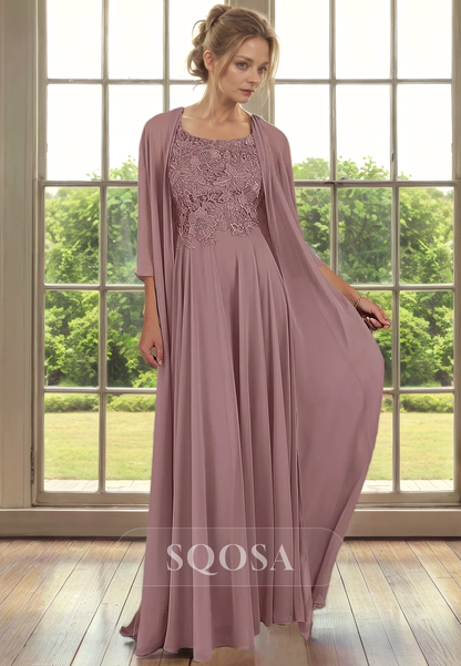 A Line Lace Top Chiffon Plus Size Mother of the Bride Dress with Jacket for Wedding US2 / Custom Color A Line Lace Top Chiffon Plus Size Mother of the Bride Dress with Jacket for Wedding US2 / Custom Color