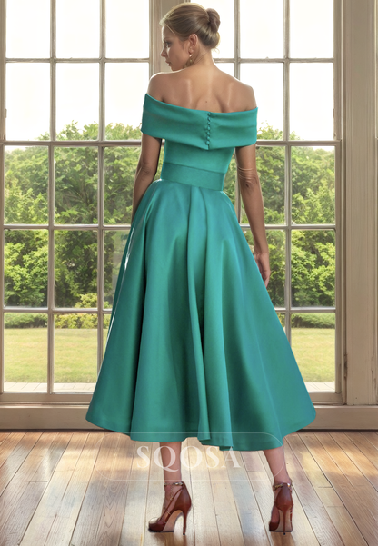 A Line Off Shoulder Satin Mother of the Bride Dress with Pockets Cocktail Dress