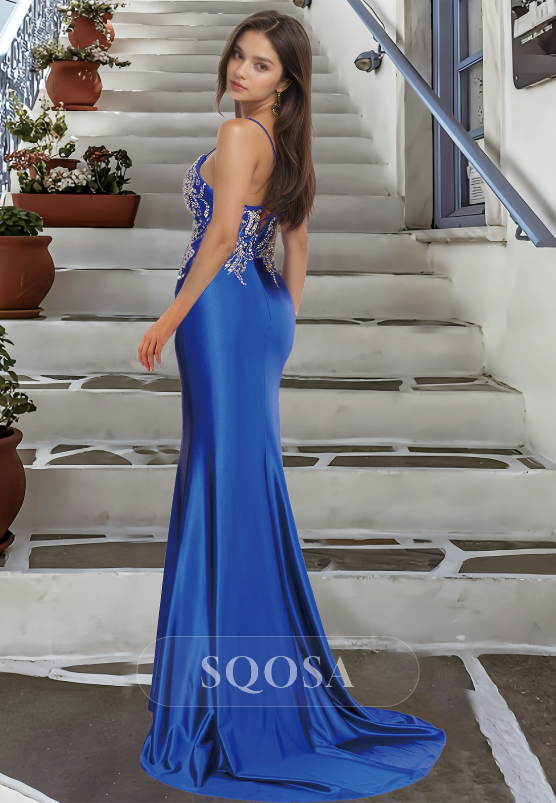 Sweetheart Spaghetti Straps Fitted Prom Dress Sleeveless Beaded Appliq SQOSA Sweetheart Spaghetti Straps Fitted Prom Dress Sleeveless Beaded Appliq SQOSA