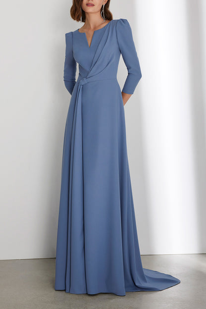 Simple A-Line 3/4 Sleeves Empire With Train Cocktail Dress QM3348 US12 / Custom Color Simple A-Line 3/4 Sleeves Empire With Train Cocktail Dress QM3348 US12 / Custom Color