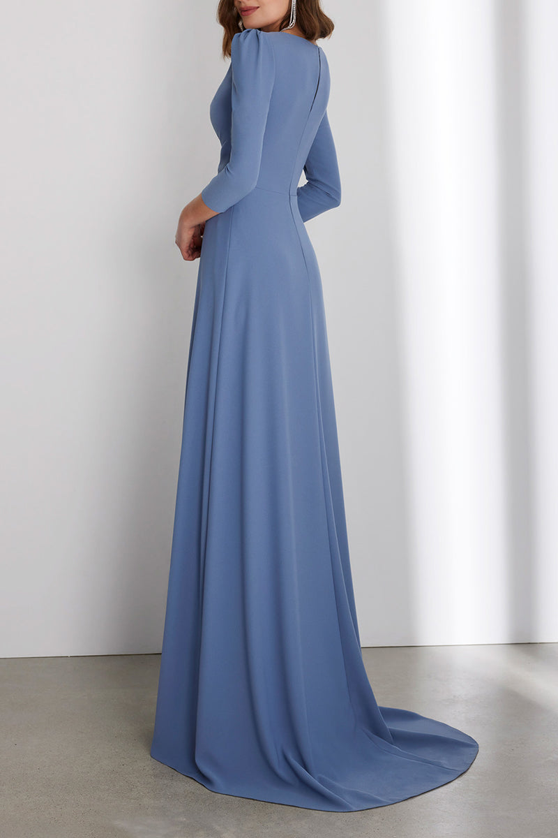 3 4 sleeve a line cocktail dress NumberSea-A-Line Cocktail Dresses Elegant Dress Formal Asymmetrical 3/4 Length Sleeve Jewel Neck Fall Wedding Guest Satin with Pleats Appliques