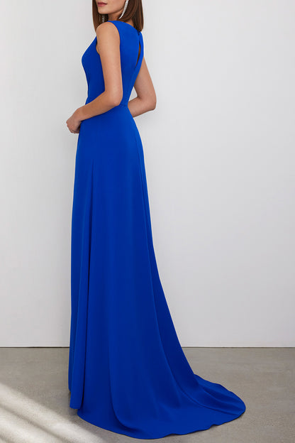 Simple & Casual A-Line V-Neck Sleeveless With Side Slit Mother of the Bride Dress QM3386