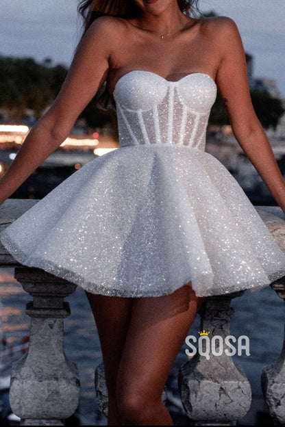 Glitter Tulle A-Line Sweetheart Strapless Party/Homecoming Dress QS2530