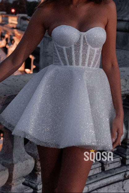 Glitter Tulle A-Line Sweetheart Strapless Party/Homecoming Dress QS2530