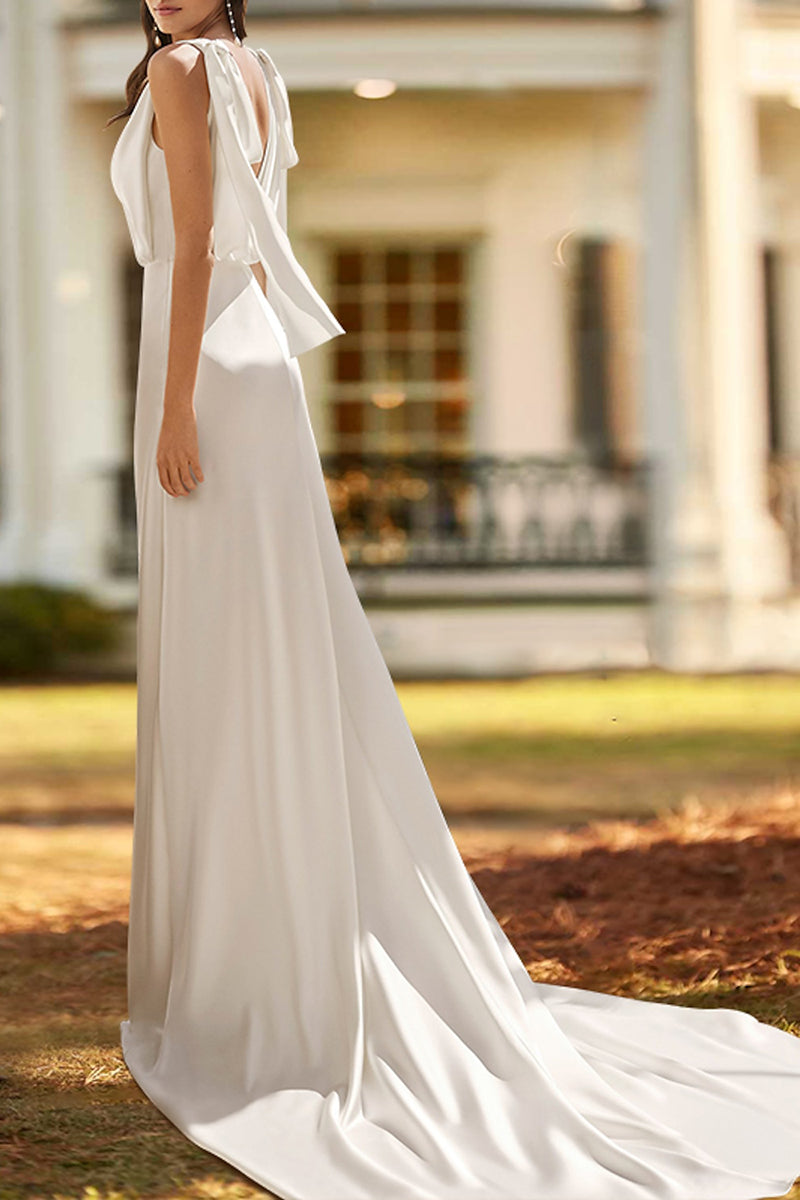 Beach Open Back Hall Casual Wedding Dresses Sheath V Neck Summer Bridal Gown QW2362 US14 / Custom Color Beach Open Back Hall Casual Wedding Dresses Sheath V Neck Summer Bridal Gown QW2362 US14 / Custom Color