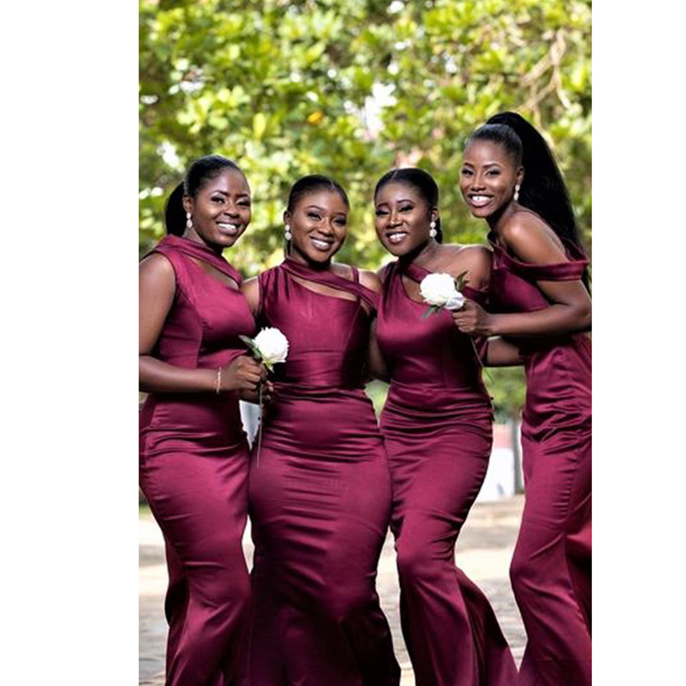 maroon bridesmaid dress Burgundy Romantic Wrap Dress, Bridesmaids Dress, Maxi Dress, Long Dress, Wedding Guest Dress, Formal Dress, Evening Summer Fully Lined One Shoulder Satin Pleats Burgundy
