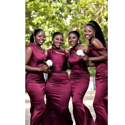 One Shoulder Satin Pleats Burgundy Mermaid Bridesmaid Dress QB3103 – SQOSA One Shoulder Satin Pleats Burgundy Mermaid Bridesmaid Dress QB3103 – SQOSA